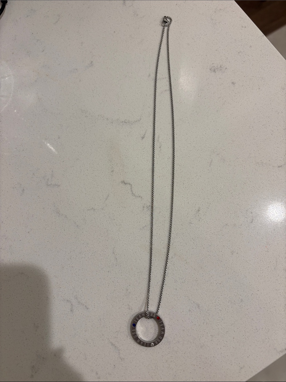 Team USA Silver Circle Pendant Necklace with Red, White, & Blue Accents